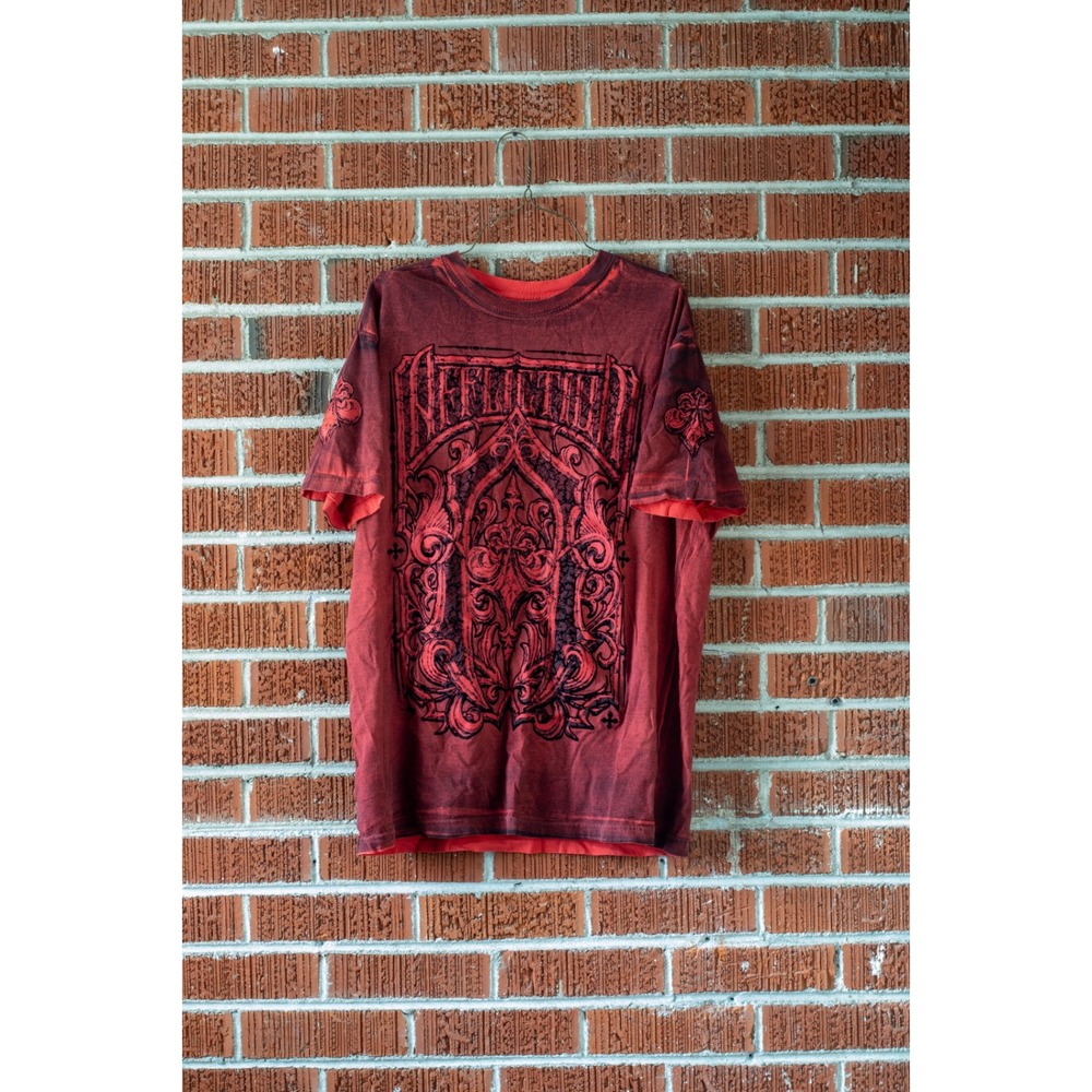 Vintage Affliction Lost Souls Shirt Mens XL Reversible Red Velvet Flocked Y2K